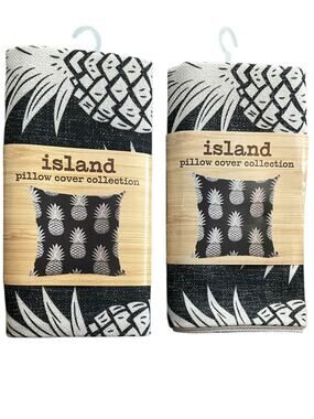 Island Pineapple Print Pillow Covers Black & White  2 Covers NWT RARE